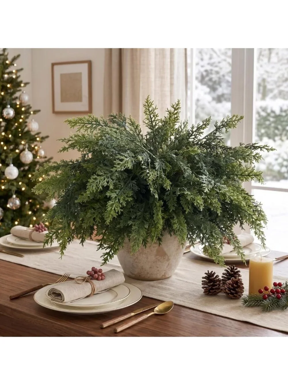 24 Pcs Lifelike Artificial Cedar Branches for Christmas Vase Decor & Holiday